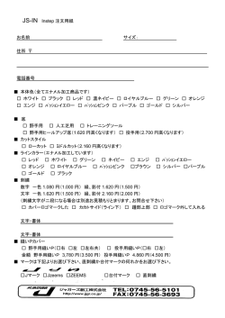 JS-IN Instep 注文用紙 お名前 サイズ： 住所 電話番号 本体色（全て
