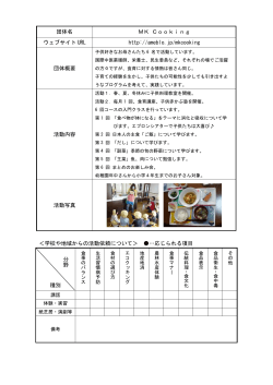 団体名 MK Cooking ウェブサイト URL http://ameblo.jp/mkcooking