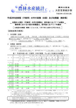 平成26年産麦類（子実用）の作付面積（全国）及び収穫量