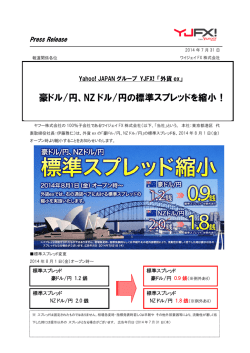 豪ドル/円、NZ ドル/円の標準スプレッドを縮小！