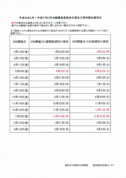 平成27年3月治験審査委員会日程及び資料提出