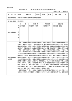 様式第2号 平成25年度 独 創 的 研 究 助 成 費 実 績 報 告 書 平成26