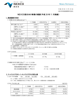 NEXCO西日本の事業の概要（平成 26 年 11 月実績）