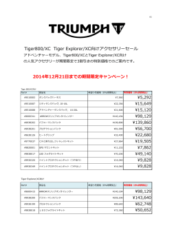 Tiger800/XC Tiger Explorer/XC向けアクセサリーセール 2014年12月