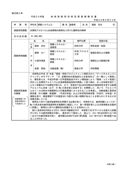 様式第2号 平成25年度 地 域 貢 献 特 別 研 究 費 実 績 報 告 書 平成
