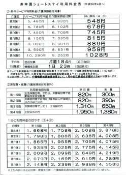 寿幸園ショートステイ利用料金表(平成26年4月∼) 療養食加算1日23円