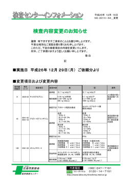 検査内容変更のお知らせ