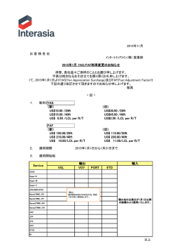 2015年 1月 YAS/FAF料率変更のお知らせ