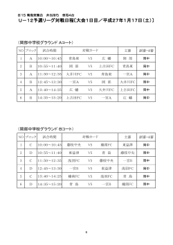 U－12予選リーグ対戦日程〔大会1日目／平成27年1月17日（土）〕