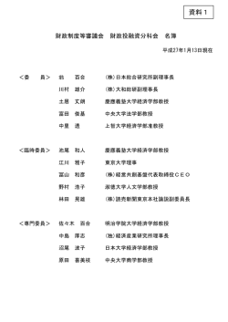 財政制度等審議会 財政投融資分科会 名簿