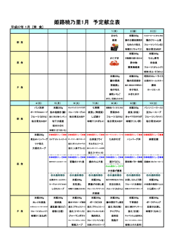 姫路暁乃里1月 予定献立表