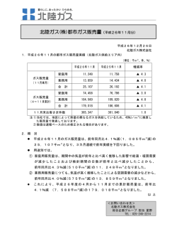 北陸ガス(株)都市ガス販売量（平成26年11月分）