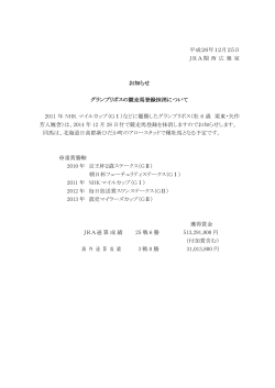 平成26年12月25日 JRA関 西 広 報 室 お知らせ グランプリボスの競走