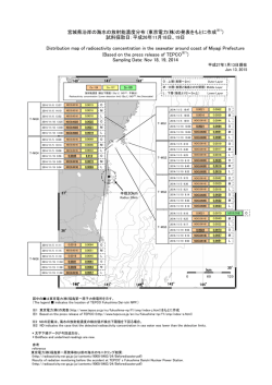 宮城県沿岸の海水の放射能濃度分布 (東京電力(株)の発表をもとに作成