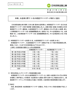林業、水産業分野で 13 名の経営アドバイザーが新たに誕生