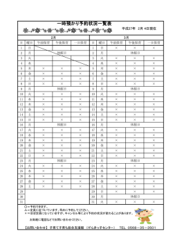 （PDF形式 123.8KB）一時預かり予約状況一覧表を