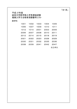 推薦入学Ⅱ合格者受験番号リスト 岐阜大学医学部入学者選抜試験 平成