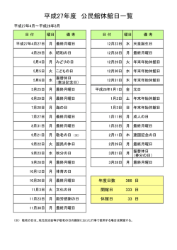 平成27年度 公民館休館日一覧
