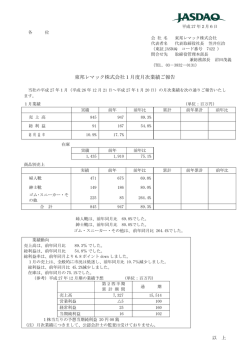 東邦レマック株式会社1月度月次業績ご報告