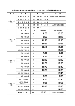 第30回全国高等学校ウエイトリフティング競技選抜大会 競技日程