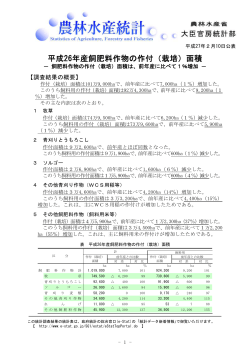 平成26年産飼肥料作物の作付（栽培）面積