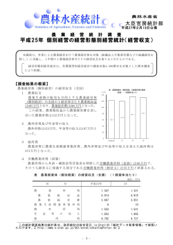 平成25年 個別経営の経営形態別経営統計（経営収支）