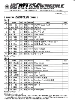 全日本SN④士別スーパークラス予選組み分け表