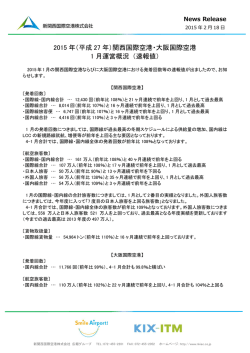 （平成 27 年）関西国際空港・大阪国際空港 1 月運営概況 （速報値）