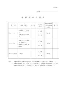 （様式2） 会社名 配 置 車 両 等 調 書 名 称 規格・仕様等 台 数 保有の 状