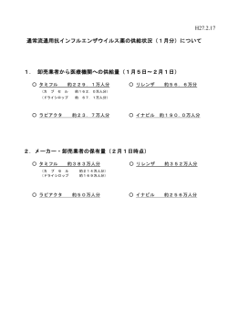 H27.2.17 通常流通用抗インフルエンザウイルス薬の供給状況（1月分