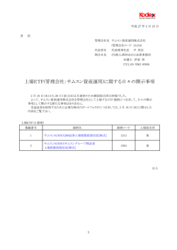 上場ETF(管理会社：サムスン資産運用)に関する日々の開示事項