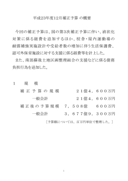 負担行為を追加した。 補 正 予 算 の 規 模 一般会計 補正後の予算規模