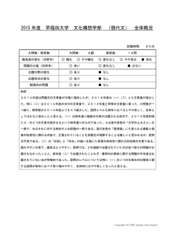 2015 年度 早稲田大学 文化構想学部 （現代文） 全体概況