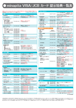 ー minapita VーSA/JCB カード 提示特典一覧