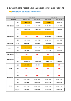 平成27年度入学試験日福利厚生施設（食堂・喫茶及び売店）営業及び