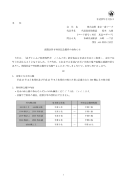 創業 20周年特別記念優待のお知らせ