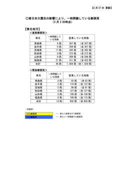 東日本大震災の影響により、一時閉鎖している郵便局 （3 月 2 日時点