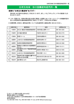 北埼玉地域：彩の国農産物直売所一覧