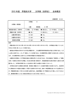 2015 年度 早稲田大学 文学部（世界史） 全体概況