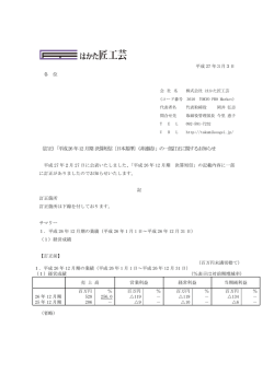 （訂正）「平成26年12月期 決算短信〔日本基準〕(非連結)」の一部訂正