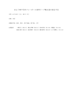 H27神戸市内バレーボール春季リーグ戦 3 部の試合予告