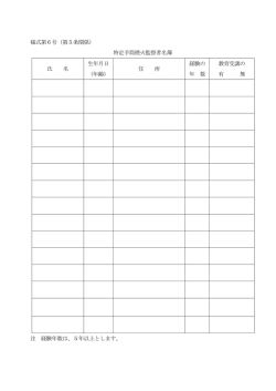 様式第6号（第5条関係） 特定手筒煙火監督者名簿 注 経験年数は、5年