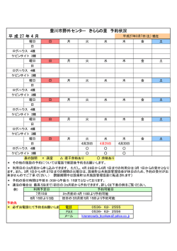 豊川市野外センター きららの里 予約状況 平成 27 年 4 月
