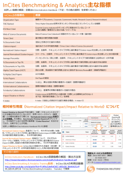 InCites B&A 指標の概要