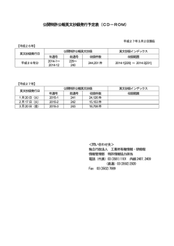 公開特許公報英文抄録発行予定表（CD－ROM）