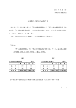 公表統計の訂正のお知らせ