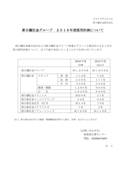 新日鐵住金グループ 2016年度採用計画について