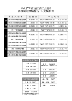 平成27年度各種検定試験施行日・受験料表