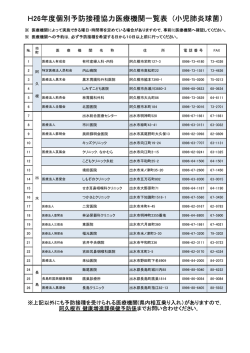 H26年度個別予防接種協力医療機関一覧表 (小児肺炎球菌）