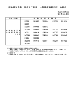福井県立大学 平成27年度 一般選抜前期日程 合格者